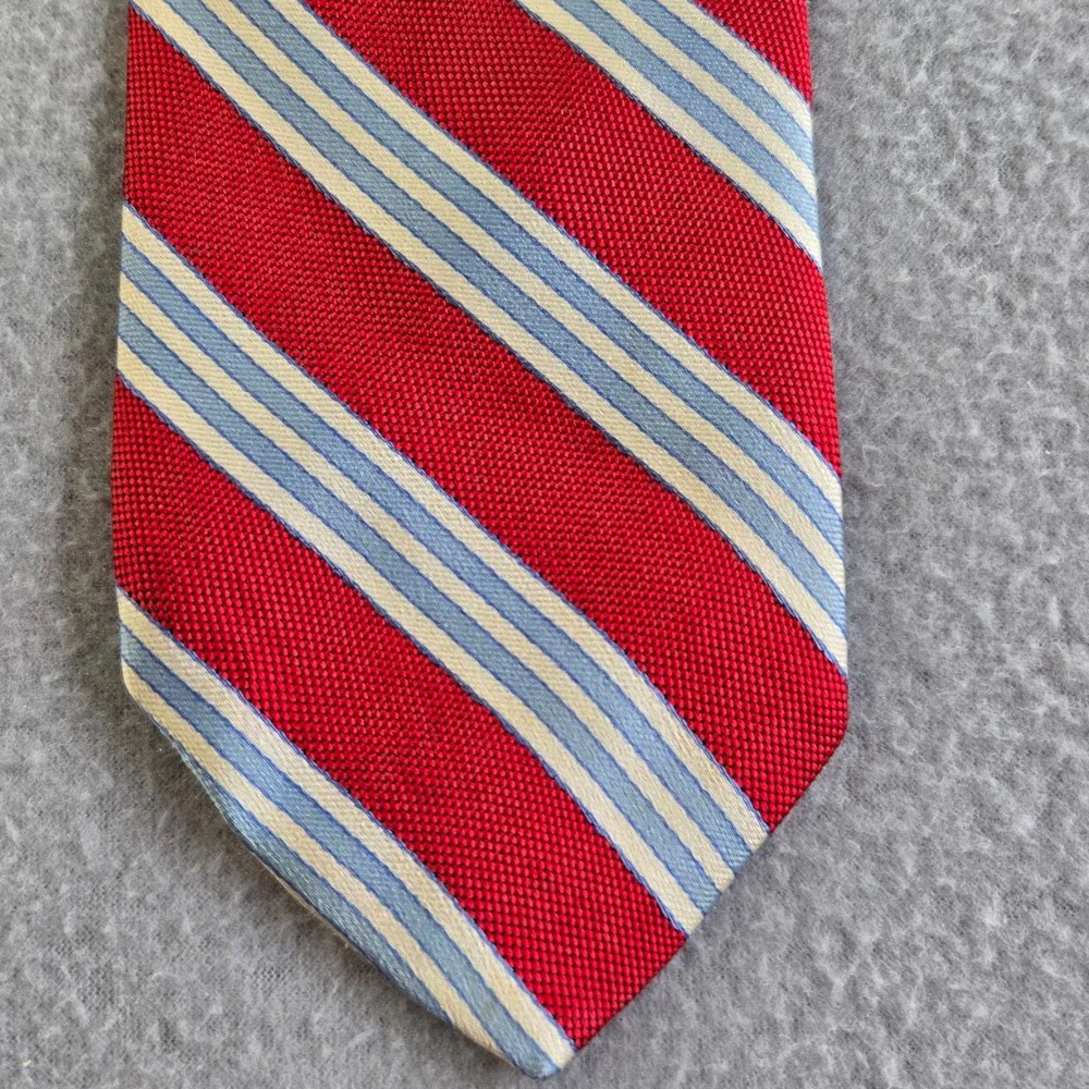 Brooks Brothers Necktie Mens OS Red Blue White Repp Stripe Silk Stain Resistant